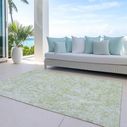 8' X 10' Artichoke Green And Fern Green Abstract Washable Indoor Outdoor Area Rug