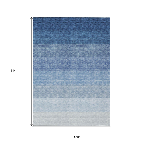9' X 12' Blue And Gray Ombre Washable Indoor Outdoor Area Rug