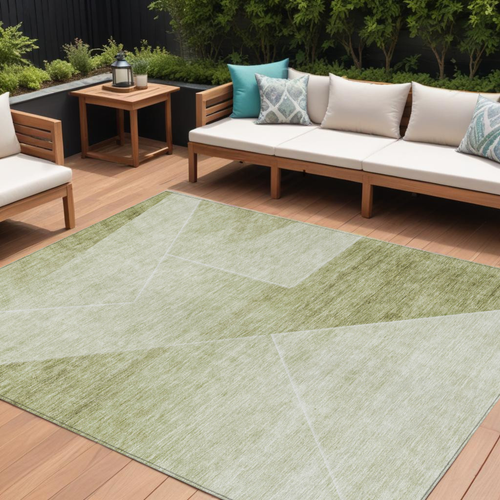 9' X 12' Sage And Artichoke Green Abstract Washable Indoor Outdoor Area Rug