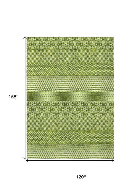 10' X 14' Lime Green And Ivory Chevron Washable Indoor Outdoor Area Rug