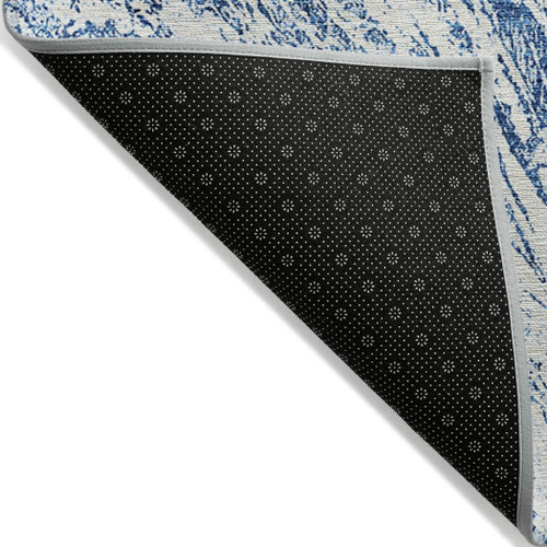 10' X 14' Navy Blue And Ivory Abstract Washable Indoor Outdoor Area Rug