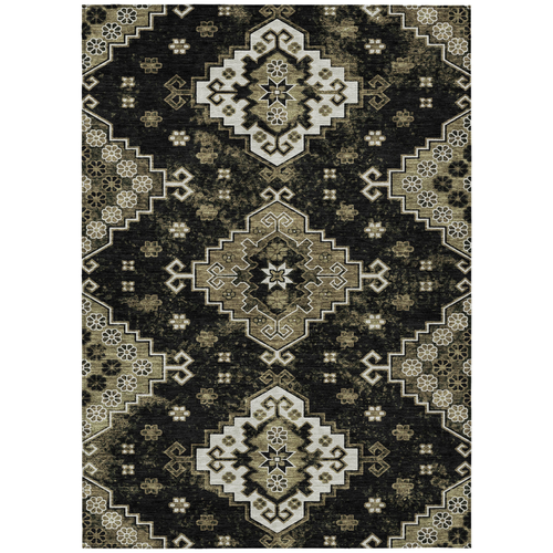9' X 12' Black Ivory And Taupe Medallion Washable Indoor Outdoor Area Rug