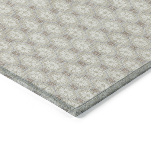 9' X 12' Beige And Ivory Floral Washable Indoor Outdoor Area Rug