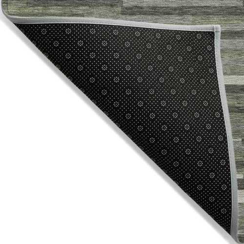 9' X 12' Olive Green Gray And Ivory Striped Washable Indoor Outdoor Area Rug
