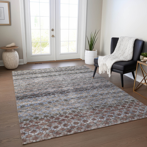 9' X 12' Brown Black And Brick Red Striped Washable Indoor Outdoor Area Rug