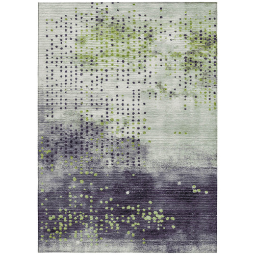 8' X 10' Artichoke Green And Purple Geometric Washable Indoor Outdoor Area Rug