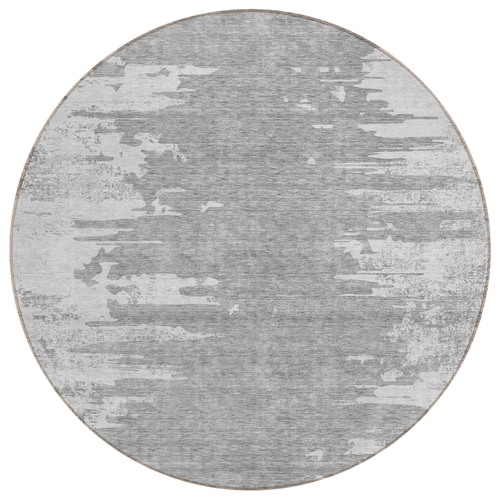 8' Silver Gray And Ivory Round Abstract Washable Indoor Outdoor Area Rug