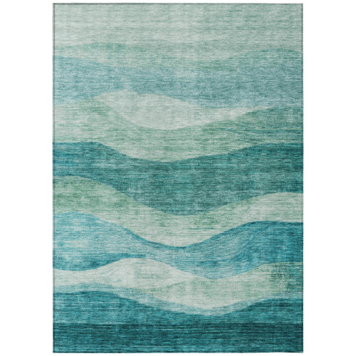 8' X 10' Teal Blue And Aqua Abstract Washable Indoor Outdoor Area Rug Transitional Style - Teal Blue, Aqua Color