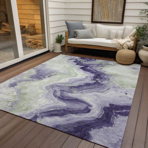 9' X 12' Lavender And Mint Green Abstract Washable Indoor Outdoor Area Rug