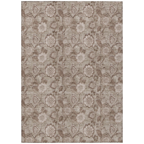 9' X 12' Brown And Taupe Floral Washable Indoor Outdoor Area Rug - Brown, Taupe