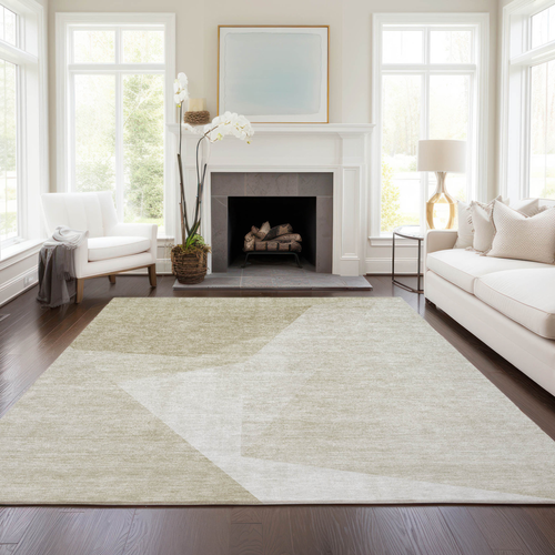 9' X 12' Beige Khaki And Taupe Abstract Washable Indoor Outdoor Area Rug