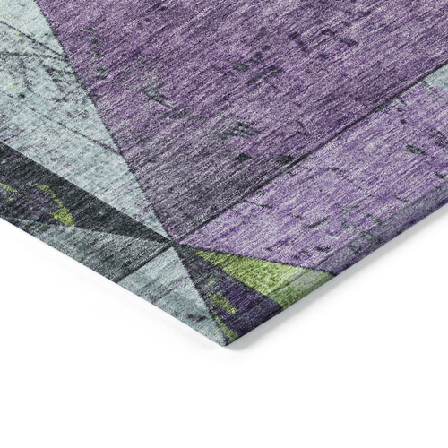9' X 12' Purple And Lime Green Geometric Washable Indoor Outdoor Area Rug