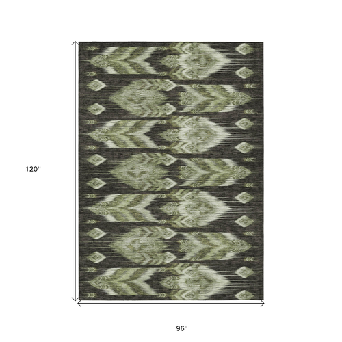8' X 10' Olive Green And Artichoke Green Southwestern Washable Indoor Outdoor Area Rug