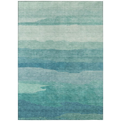 10' X 14' Turquoise Striped Washable Indoor Outdoor Area Rug