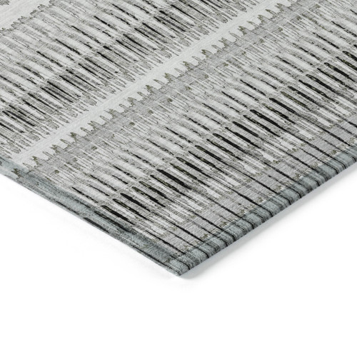 9' X 12' Ivory Gray And Taupe Striped Washable Indoor Outdoor Area Rug