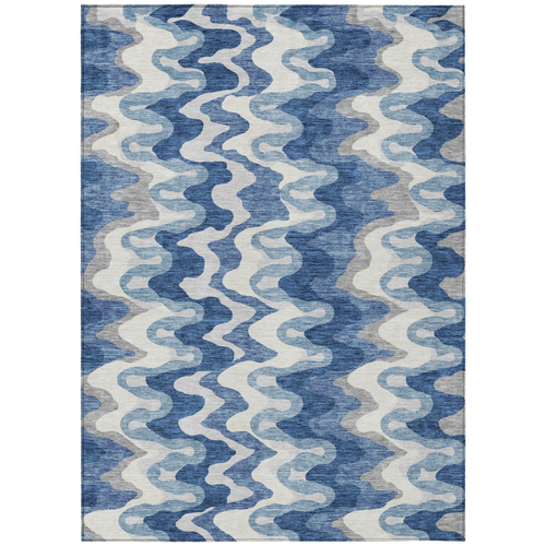 9' X 12' Navy Blue And Sky Blue Abstract Washable Indoor Outdoor Area Rug