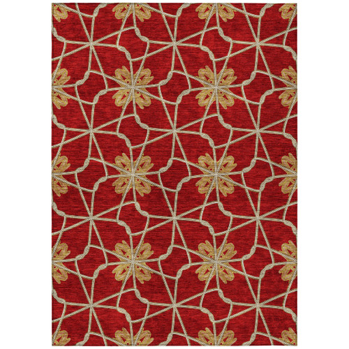 10' X 14' Orange And Gold Geometric Washable Indoor Outdoor Area Rug