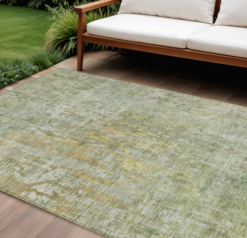 10' X 14' Sage Abstract Washable Indoor Outdoor Area Rug
