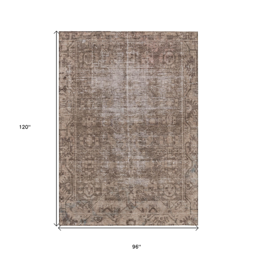 8' X 10' Brown Oriental Washable Indoor Outdoor Area Rug