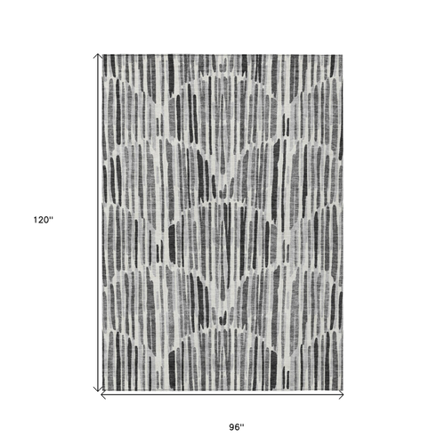 8' X 10' Gray Ivory And Charcoal Abstract Washable Indoor Outdoor Area Rug