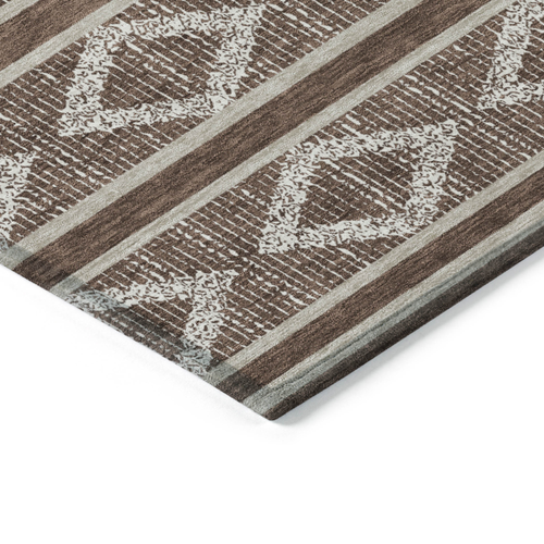 10' X 14' Brown And Beige Geometric Washable Indoor Outdoor Area Rug