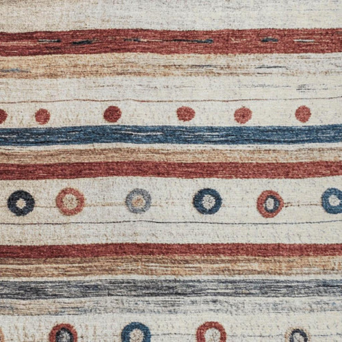 10' X 14' Beige Rust And Navy Blue Striped Washable Indoor Outdoor Area Rug
