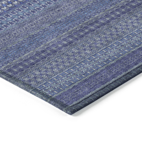 8' Round Navy Blue Round Striped Washable Non Skid Indoor Outdoor Area Rug