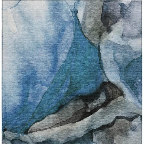 8' X 10' Blue And Gray Abstract Washable Indoor Outdoor Area Rug - Blue, Gray
