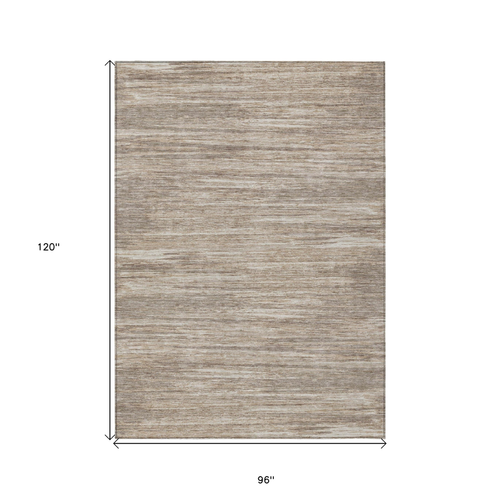 8' X 10' Taupe Gray And Ivory Striped Washable Indoor Outdoor Area Rug