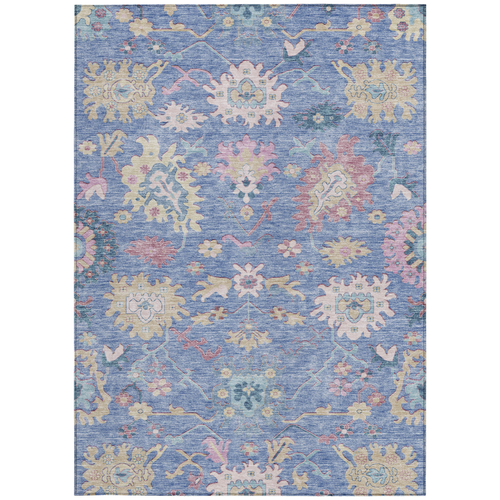 8' X 10' Blue Pink And Ivory Floral Washable Indoor Outdoor Area Rug