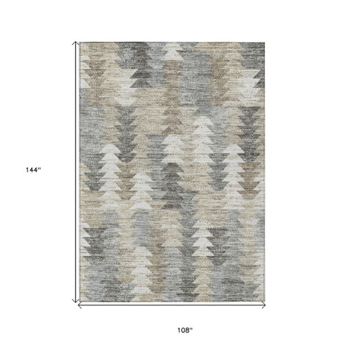 9' X 12' Taupe Beige And Tan Geometric Washable Indoor Outdoor Area Rug
