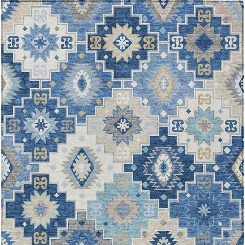 10' X 14' Blue Beige And Sky Blue Southwestern Washable Indoor Outdoor Area Rug