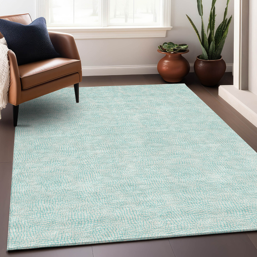 8' X 10' Aqua And Ivory Geometric Washable Indoor Outdoor Area Rug
