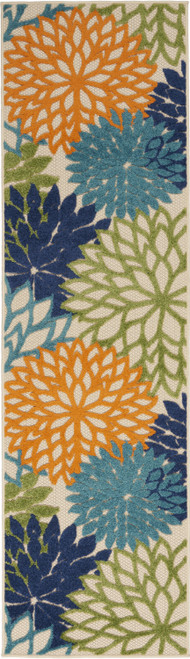 12' Ivory And Blue Floral Indoor Outdoor Runner Rug