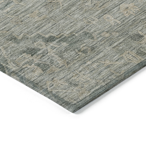 9' X 12' Sage And Beige Floral Washable Indoor Outdoor Area Rug
