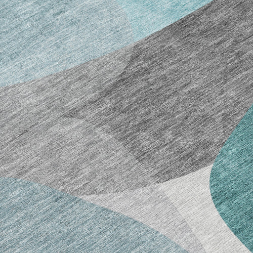 8' X 10' Teal Blue And Gray Abstract Washable Indoor Outdoor Area Rug - Teal Blue, Gray