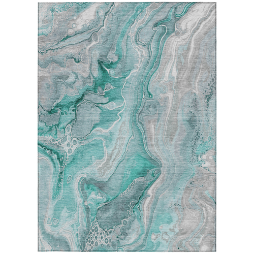 9' X 12' Teal Blue And Ivory Abstract Washable Indoor Outdoor Area Rug