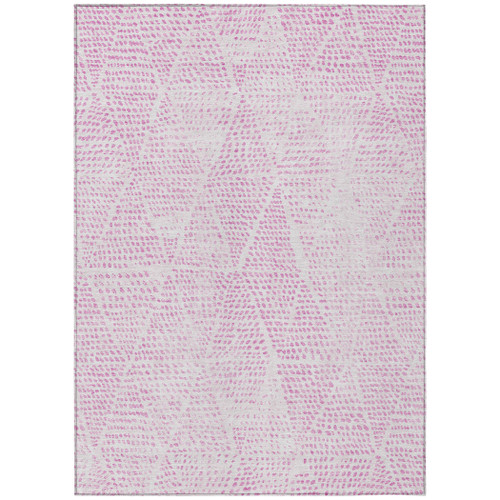 9' X 12' Pink And Ivory Geometric Washable Indoor Outdoor Area Rug