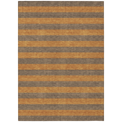 8' X 10' Brown and Tan Striped Washable Non Skid Indoor Outdoor Area Rug