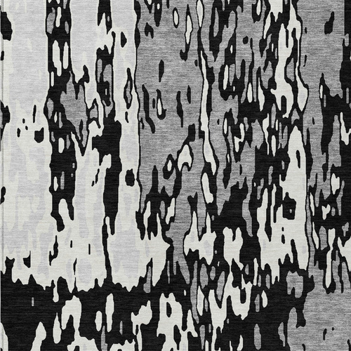 10' X 14' Black And Ivory Abstract Washable Indoor Outdoor Area Rug