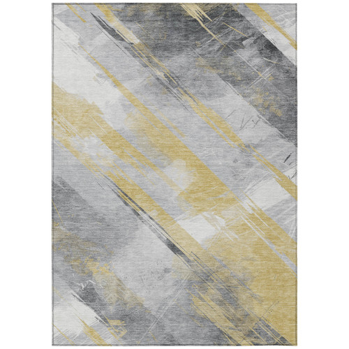 9' X 12' Gold And Gray Striped Washable Indoor Outdoor Area Rug
