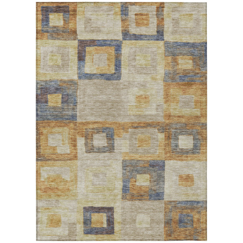 10' X 14' Linen Blue And Copper Geometric Washable Indoor Outdoor Area Rug