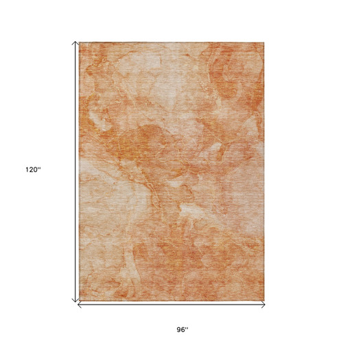 8' X 10' Salmon Peach And Ivory Nautical Washable Indoor Outdoor Area Rug