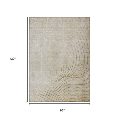 8' X 10' Beige And Silver Abstract Washable Indoor Outdoor Area Rug - Beige, Silver