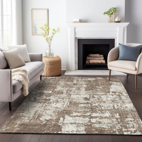 10' X 14' Brown And Beige Abstract Washable Indoor Outdoor Area Rug