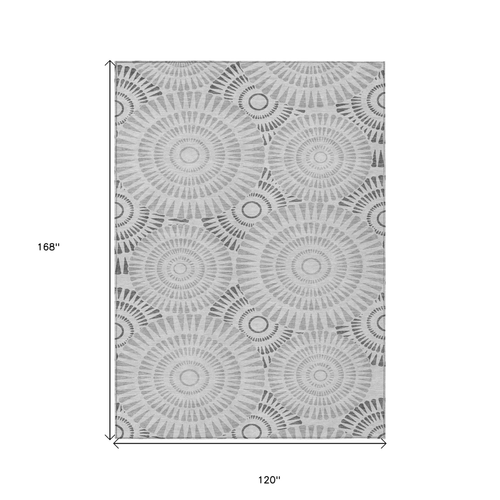 10' X 14' Gray And Dark Gray Geometric Washable Indoor Outdoor Area Rug