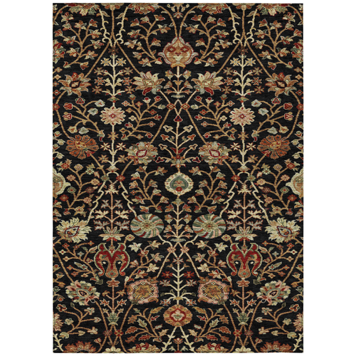 8' X 10' Black Brown And Red Floral Washable Indoor Outdoor Area Rug
