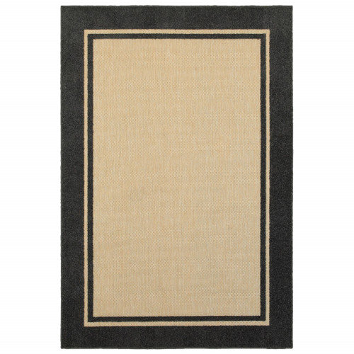Homeroots Home Decor 9' x 12' Sand and Black Border Indoor Outdoor Area Rug