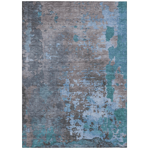 9' X 12' Teal Blue Taupe And Sky Blue Abstract Washable Indoor Outdoor Area Rug