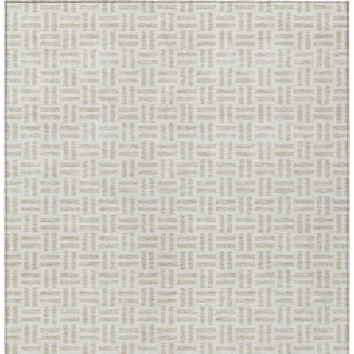 9' X 12' Ivory And Beige Geometric Washable Indoor Outdoor Area Rug - Ivory, Beige